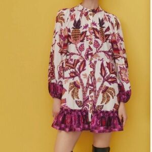 MNET Farm Rio Sunset off white tapestry mini dress belted